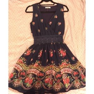 Navy blue floral flowy dress